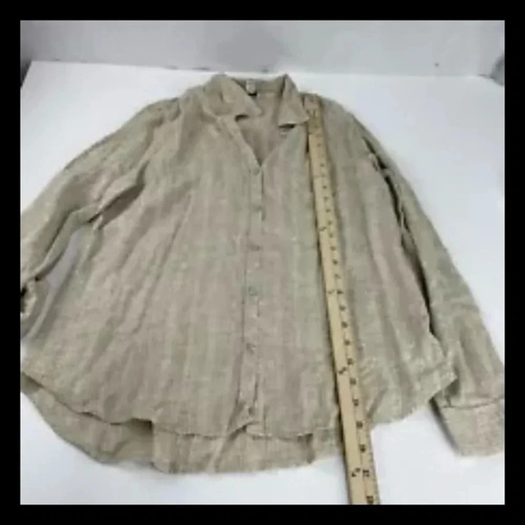 Orvis Womens Small Beige Linen Blend Beige Striped Button Up Long Sleeve Shirt - Picture 3 of 7